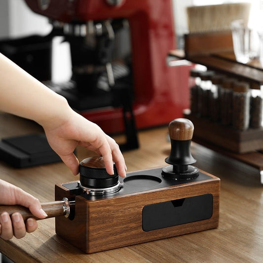 Barizio — Walnut Espresso Tamping Station with Silicone-Lined Slots