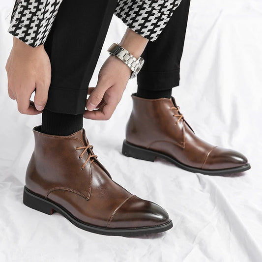 Marlowe — Men’s Polished Cap-Toe Dress Boots with Cushioned Comfort