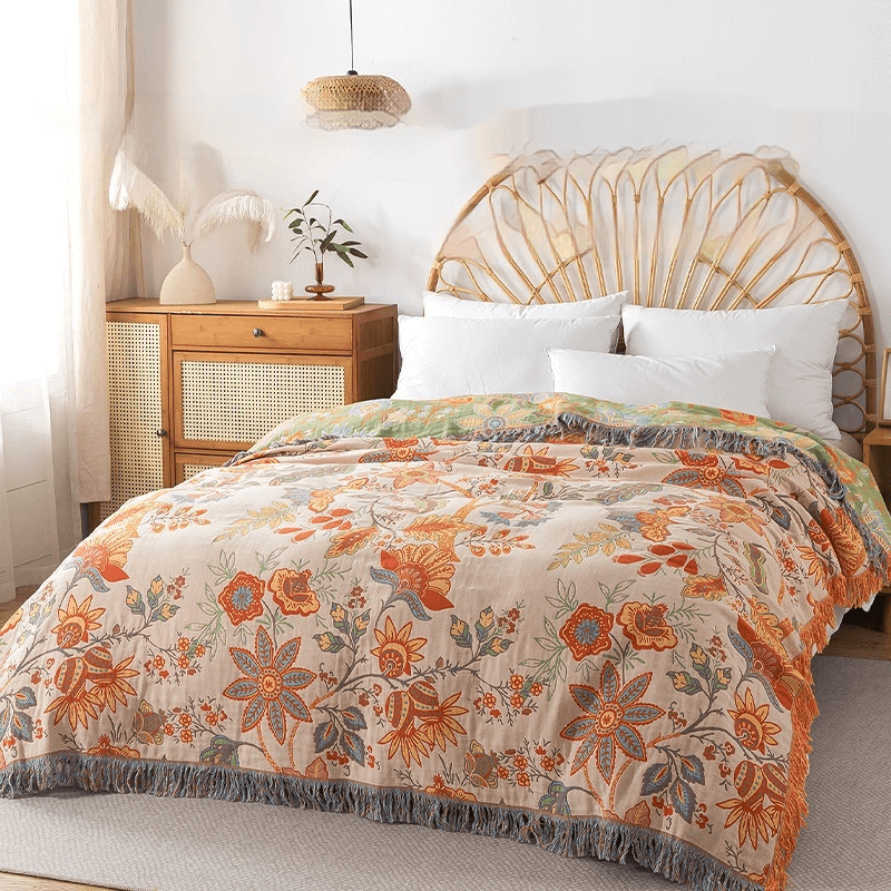 Liora — Lightweight Reversible Cotton Throw Blanket with Bohemian Design