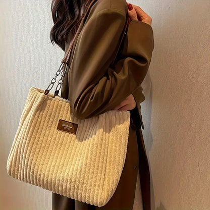Harper — Soft-Touch Corduroy Tote Bag with Zipper Closure