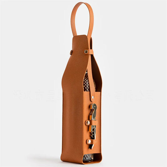 Lyricis Leather Bottle Carrier — Genuine Leather Holder with Snap Closure