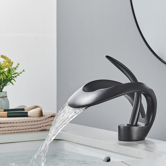Odda — Modern Waterfall Bathroom Sink Faucet with Single Lever Design
