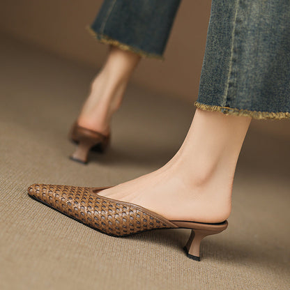 Calina — Genuine Leather Woven Heels with Cushioned Insole