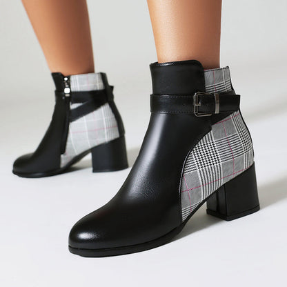Elevare — Women’s Plaid Block Heel Boots with Cushioned Insole