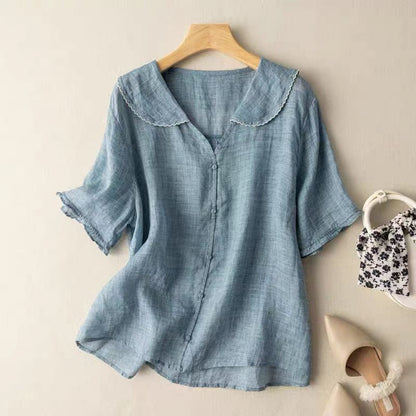 Liora Breeze — Lightweight Linen Blouse with Scalloped Collar