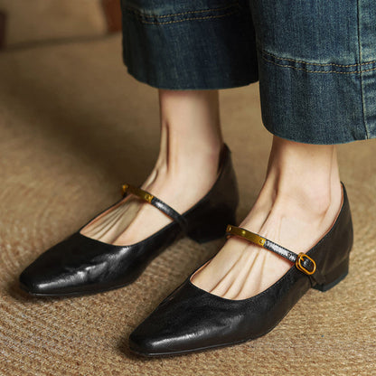 Ellara — Genuine Leather Mary Jane Pumps with Metal-Bit Strap