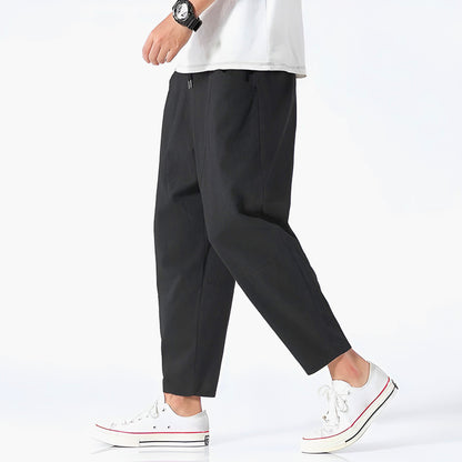 Eryndor Cropped Pants — Breathable Cotton-Linen Relaxed Fit with Drawstring Waist