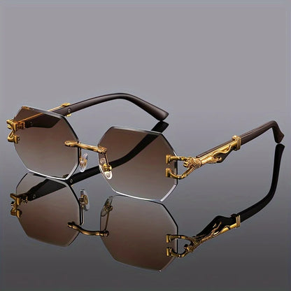 Vespera — Rimless Gradient Sunglasses with Gold-Leopard Temples