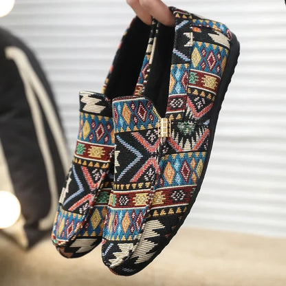 Liora Canvas Loafers — Lightweight Breathable Shoes with Aztec Design