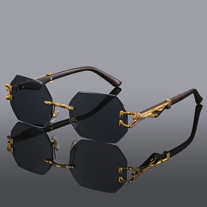 Vespera — Rimless Gradient Sunglasses with Gold-Leopard Temples