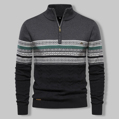 Norla — Men's Cable-Knit Quarter Zip Sweater with Alpine Pattern