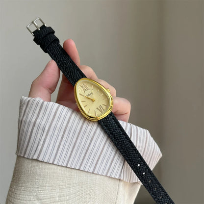 Norla — Vintage Teardrop Oval Watch with Leather Band