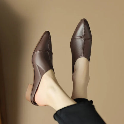 Elara — Hand-Stitched Leather Slip Mules with Wooden Heel