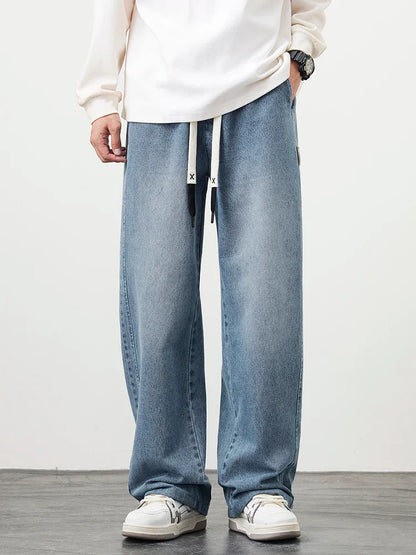 Emryn Wide-Leg Denim Pants — Relaxed Fit with Adjustable Drawstring Waist