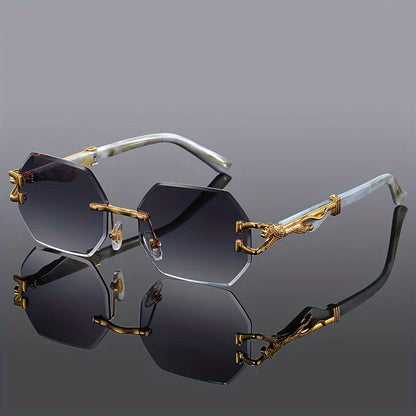 Vespera — Rimless Gradient Sunglasses with Gold-Leopard Temples