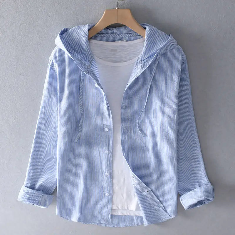 Kairo Linen Hoodie — Lightweight Breathable Button-Up with Hood
