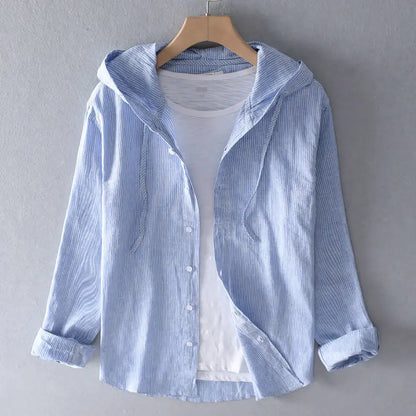 Kairo Linen Hoodie — Lightweight Breathable Button-Up with Hood