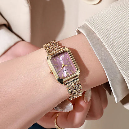 Lorian — Gold-Tone Stainless Steel Watch with Faceted Glass Face