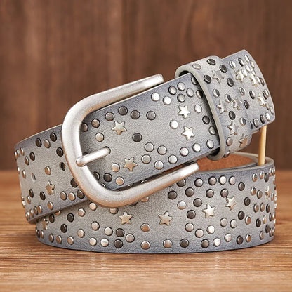 Liora — Genuine Leather Studded Belt with Star Accents