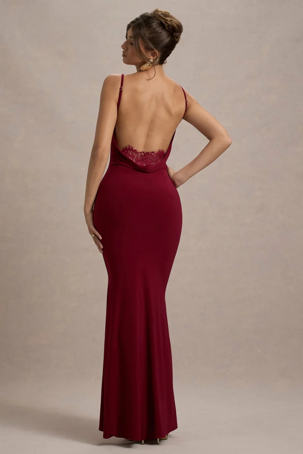 Evrenna — Elegant Lace-Back Cowl Neck Maxi Dress for Formal Events