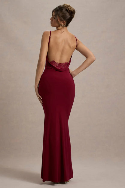 Evrenna — Elegant Lace-Back Cowl Neck Maxi Dress for Formal Events