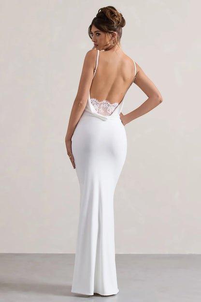 Evrenna — Elegant Lace-Back Cowl Neck Maxi Dress for Formal Events