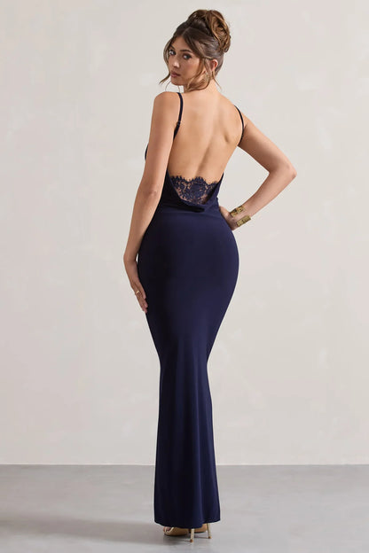 Evrenna — Elegant Lace-Back Cowl Neck Maxi Dress for Formal Events