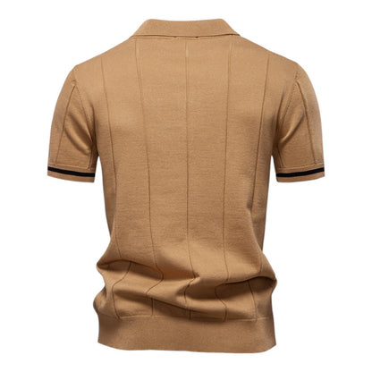 Corvinis — Men's Breathable Zip Collar Polo Shirt with Knit Texture