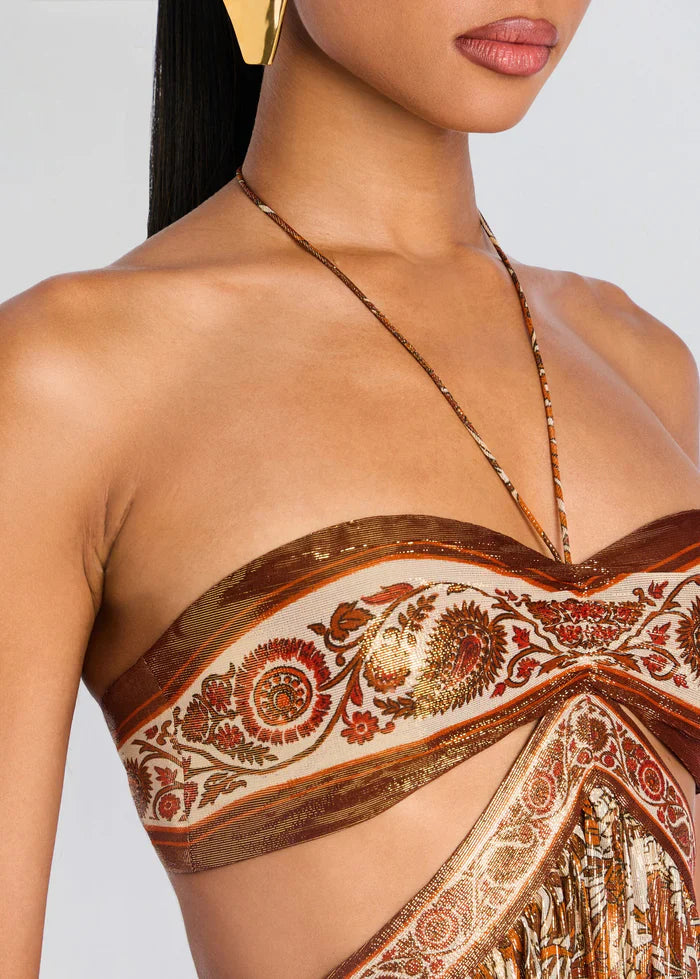 Elara — Boho Paisley Maxi Dress with Twist-Front Bandeau