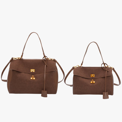 Liora Tote — Faux Suede Shoulder Bag with Turn Lock Closure