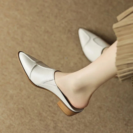 Elara — Hand-Stitched Leather Slip Mules with Wooden Heel