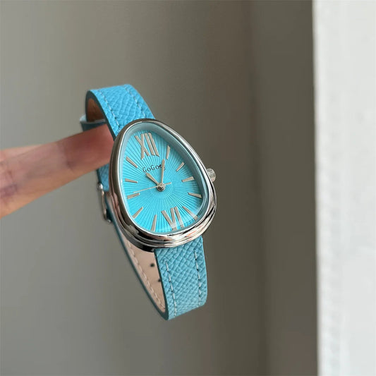 Norla — Vintage Teardrop Oval Watch with Leather Band