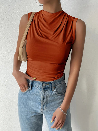 Liora — Women's Draped Neckline Sleeveless Stretch Top