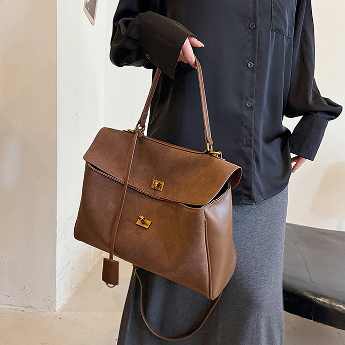 Liora Tote — Faux Suede Shoulder Bag with Turn Lock Closure