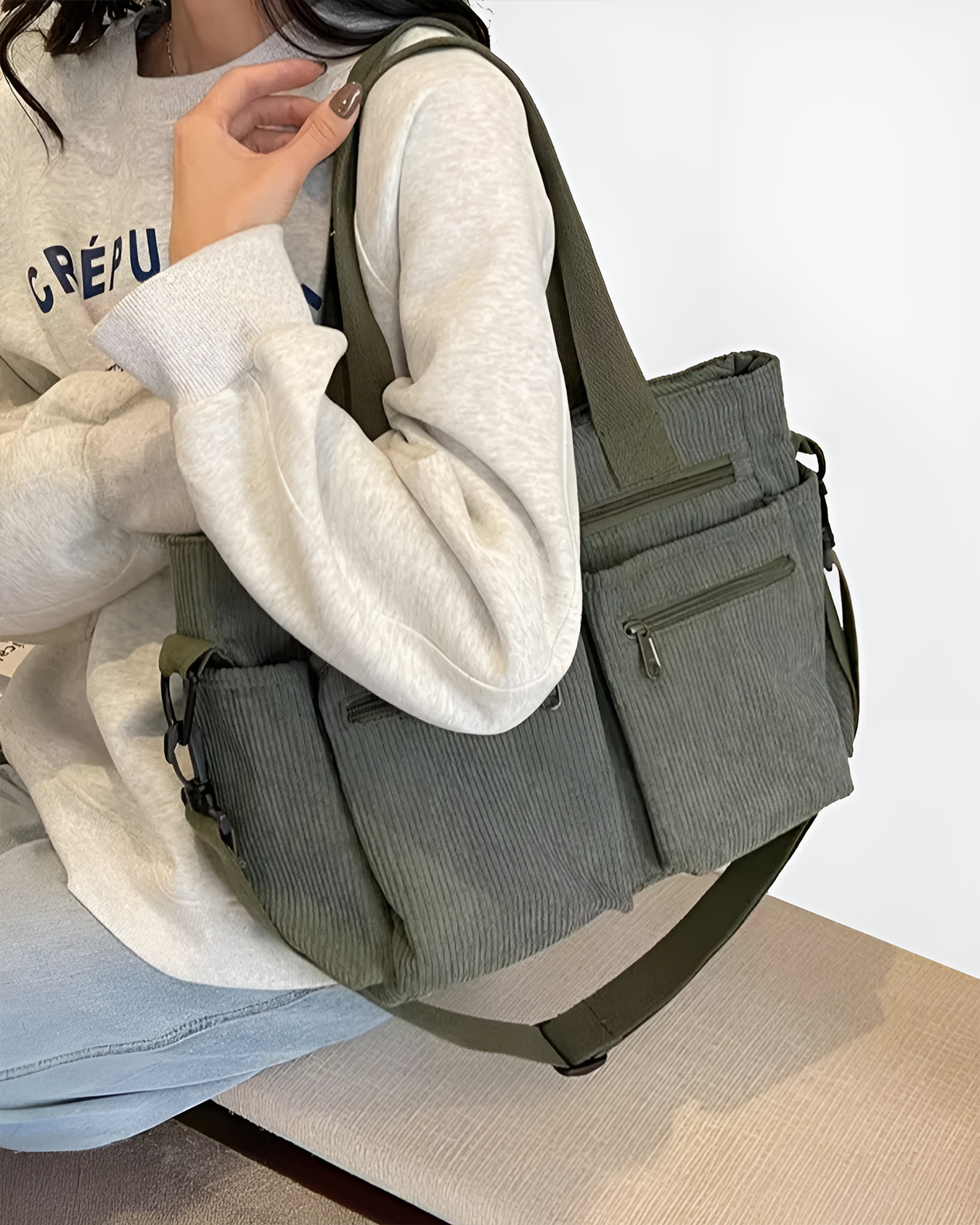 Lornell Cord Tote — Spacious Everyday Bag with Organized Storage