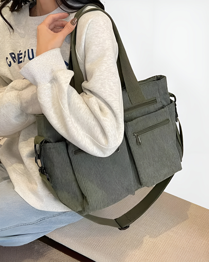 Lornell Cord Tote — Spacious Everyday Bag with Organized Storage