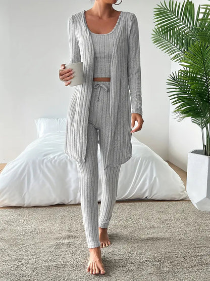 Vesira — 3-Piece Ribbed Knit Lounge Set with Slim Fit