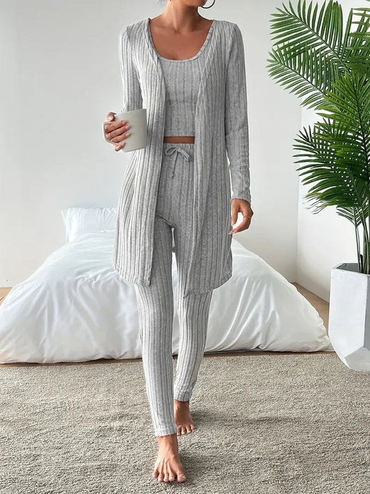 Vesira — 3-Piece Ribbed Knit Lounge Set with Slim Fit