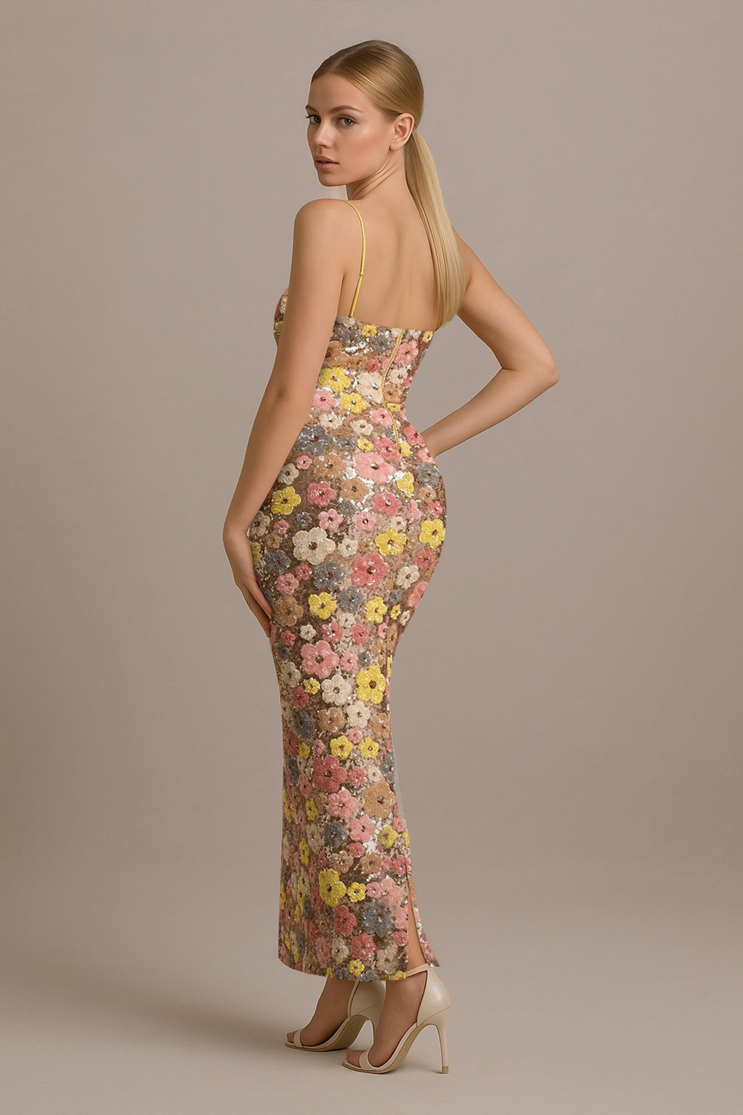 Norla Dress — Lightweight Strapless Floral Midi Dress with Lace-Up Back