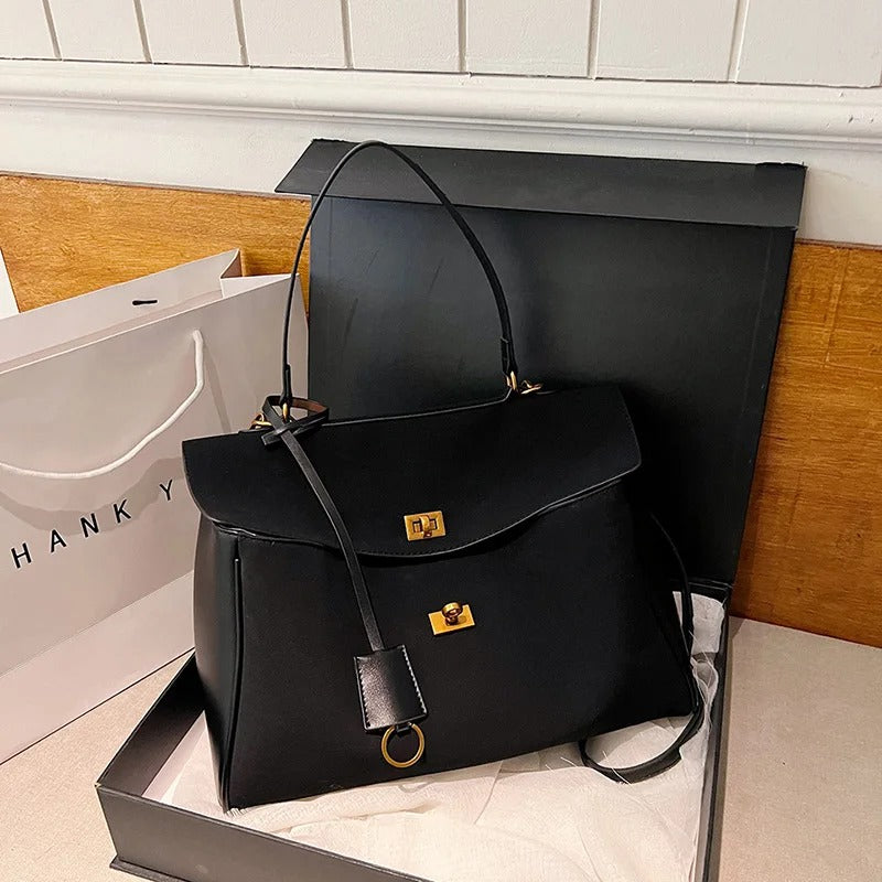 Liora Tote — Faux Suede Shoulder Bag with Turn Lock Closure
