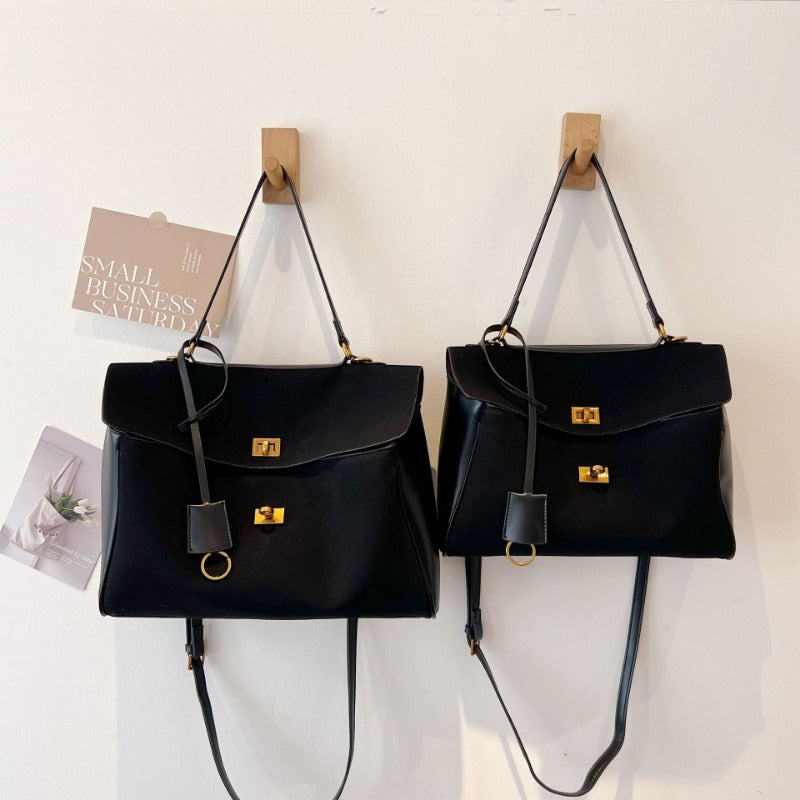 Liora Tote — Faux Suede Shoulder Bag with Turn Lock Closure