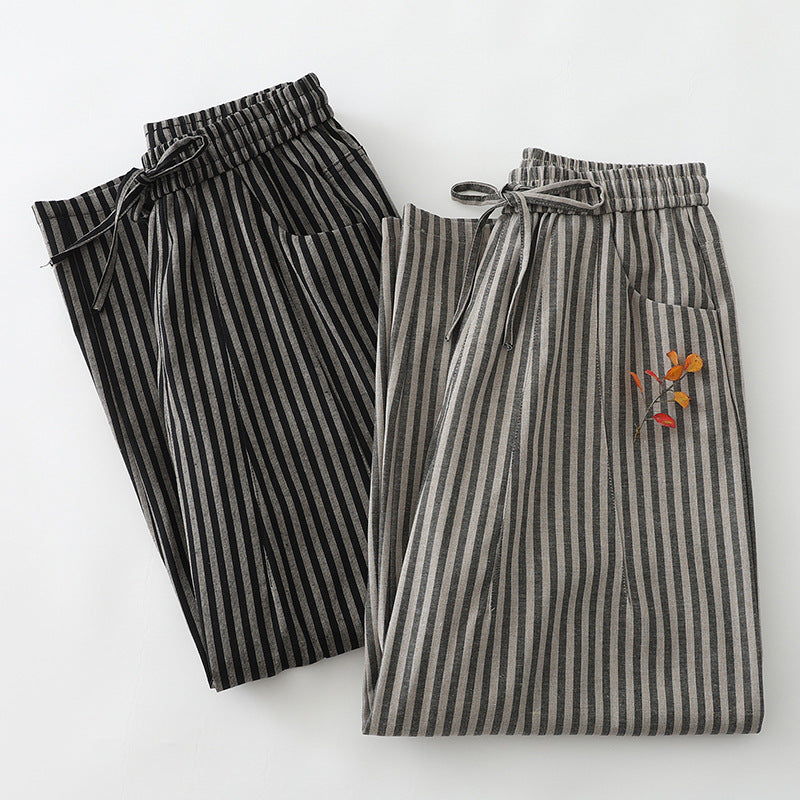 Liora — Striped Linen Wide-Leg Pants with Elastic Waistband