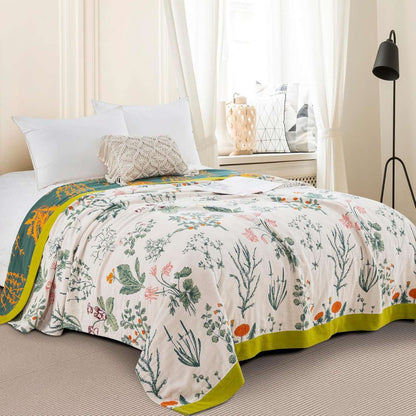 Elowen — Reversible Cotton Throw Blanket with Floral Design