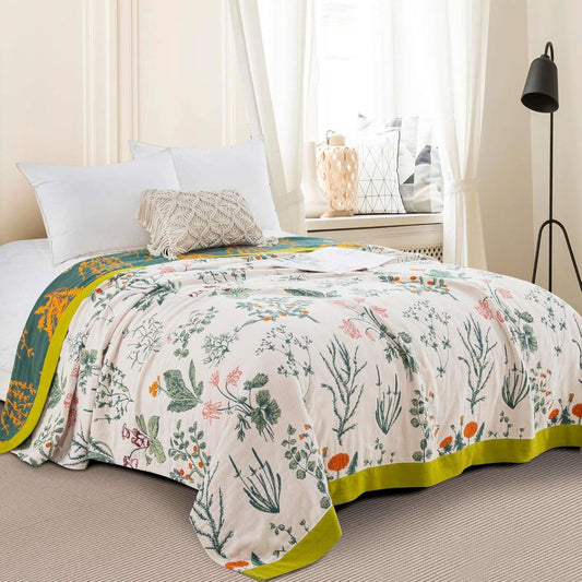 Elowen — Reversible Cotton Throw Blanket with Floral Design