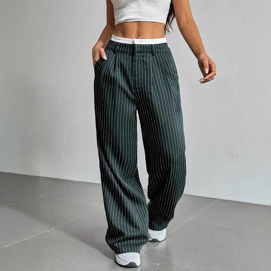 Virella — High-Waisted Striped Wide Leg Trousers with Waist Pleats