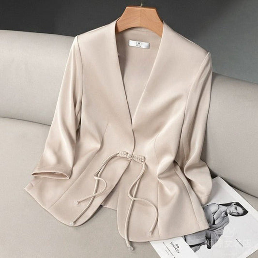 Selvi Jacket — Lightweight Cotton Blend Jacket with Knotted Closure
