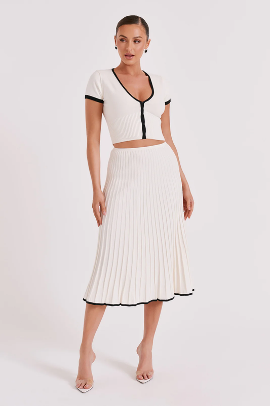 Marcia V-Neck Pleated Skirt Set™ — Command Every Room with Effortless, Unstoppable Glamour