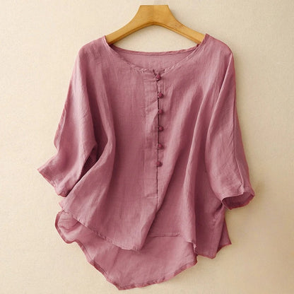 Norla — Lightweight Linen Blouse with Soft Pleats and Fabric Buttons