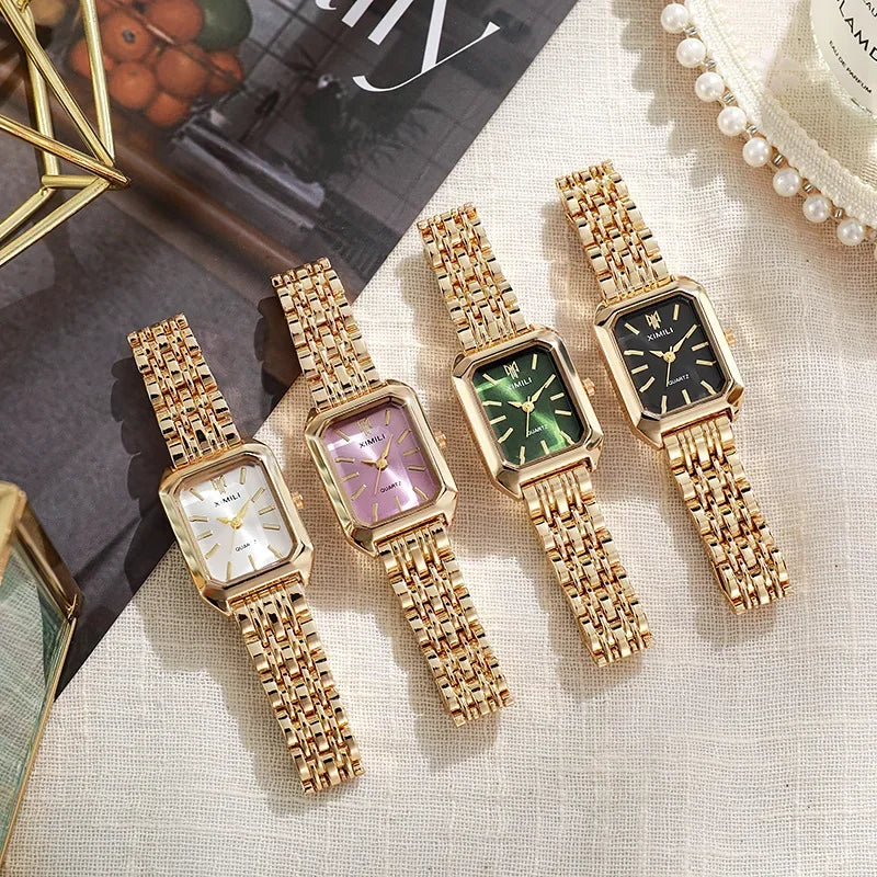 Lorian — Gold-Tone Stainless Steel Watch with Faceted Glass Face