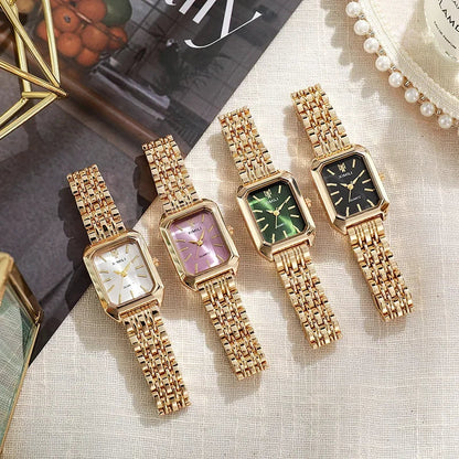 Lorian — Gold-Tone Stainless Steel Watch with Faceted Glass Face